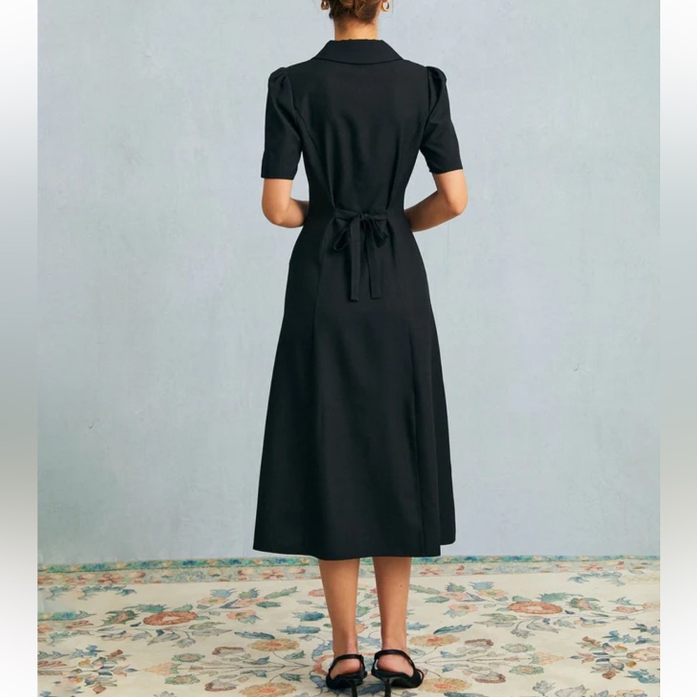 Rihoas The Black V Neck Button Puff Sleeve Midi Dress - Picture 3 of 7